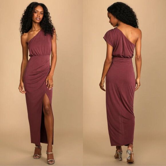 NWT Lulus washed plum purple jersey Take Me Out one shoulder drape maxi dress - Picture 1 of 6